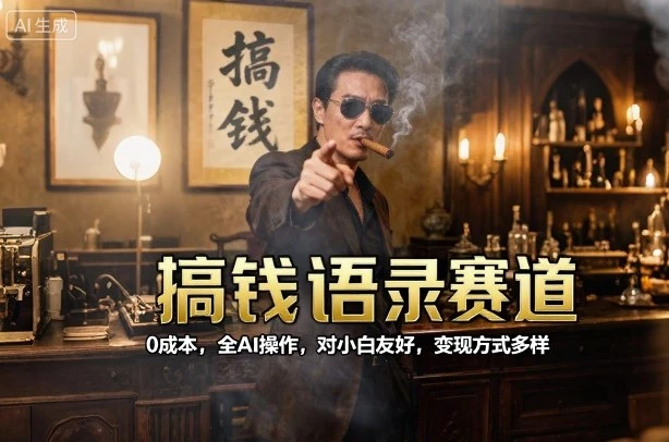 搞钱语录赛道，0成本，全AI操作，对小白友好，变现方式多样