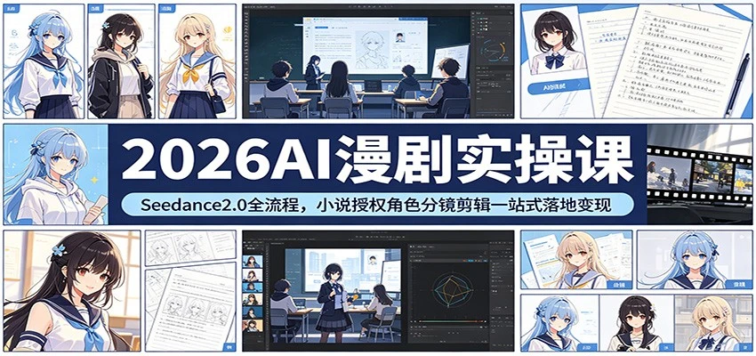 【精】2026AI漫剧实操课:Seedance2.0全流程,小说授权角色分镜剪辑一站式落地变现 【精】2026AI漫剧实操课:Seedance2.0全流程,小说授权角色分镜剪辑一站式落地变现
