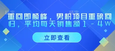 重回即颠峰,男粉项目重磅回归,平均每天销售额1-4W 重回即颠峰,男粉项目重磅回归,平均每天销售额1-4W