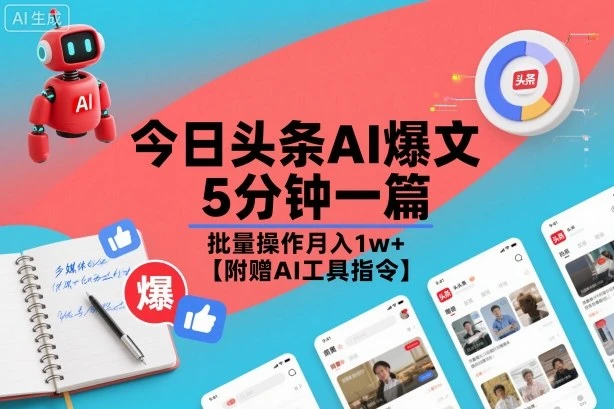 今日头条AI爆文,5分钟一篇,批量操作月入1w+【附赠AI工具指令】 今日头条AI爆文,5分钟一篇,批量操作月入1w+【附赠AI工具指令】