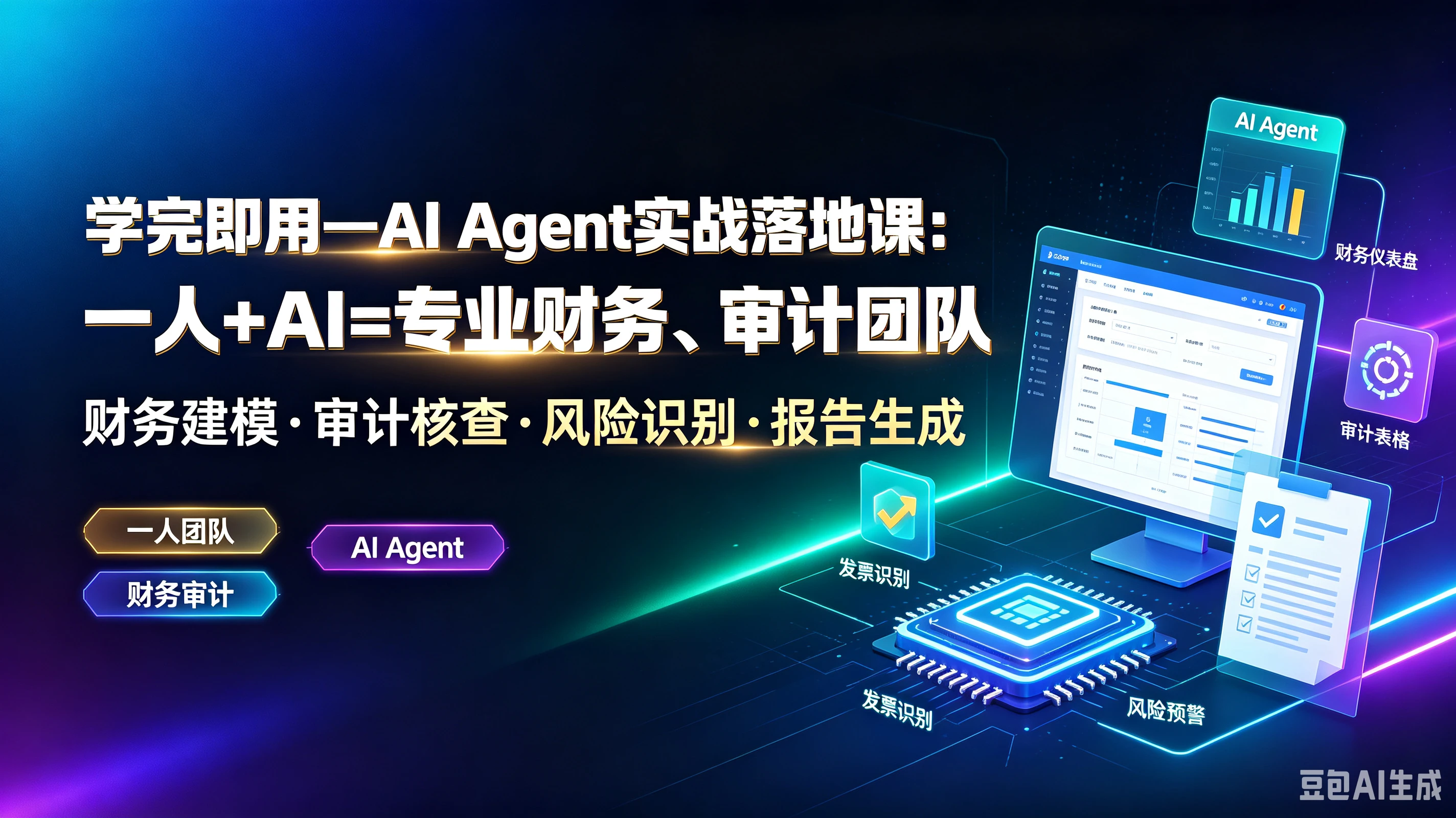 【精】学完即用一AlAgent实战落地课：一人+AI=专业财务、审计团队，财务建模·审计核查·风险识别·报告生成，一人团队、Al Agent、财务审计