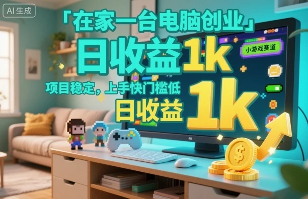 在家一台电脑创业，小游戏赛道，项目稳定，上手快门槛低，日收益1k+【揭秘】