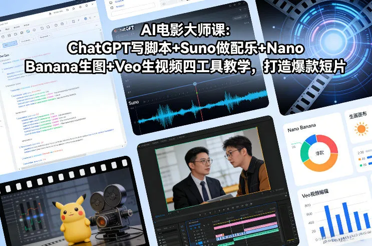 【精】AI电影大师课:ChatGPT写脚本+Suno做配乐+Nano Banana生图+Veo生视频,打造爆款短片 【精】AI电影大师课:ChatGPT写脚本+Suno做配乐+Nano Banana生图+Veo生视频,打造爆款短片